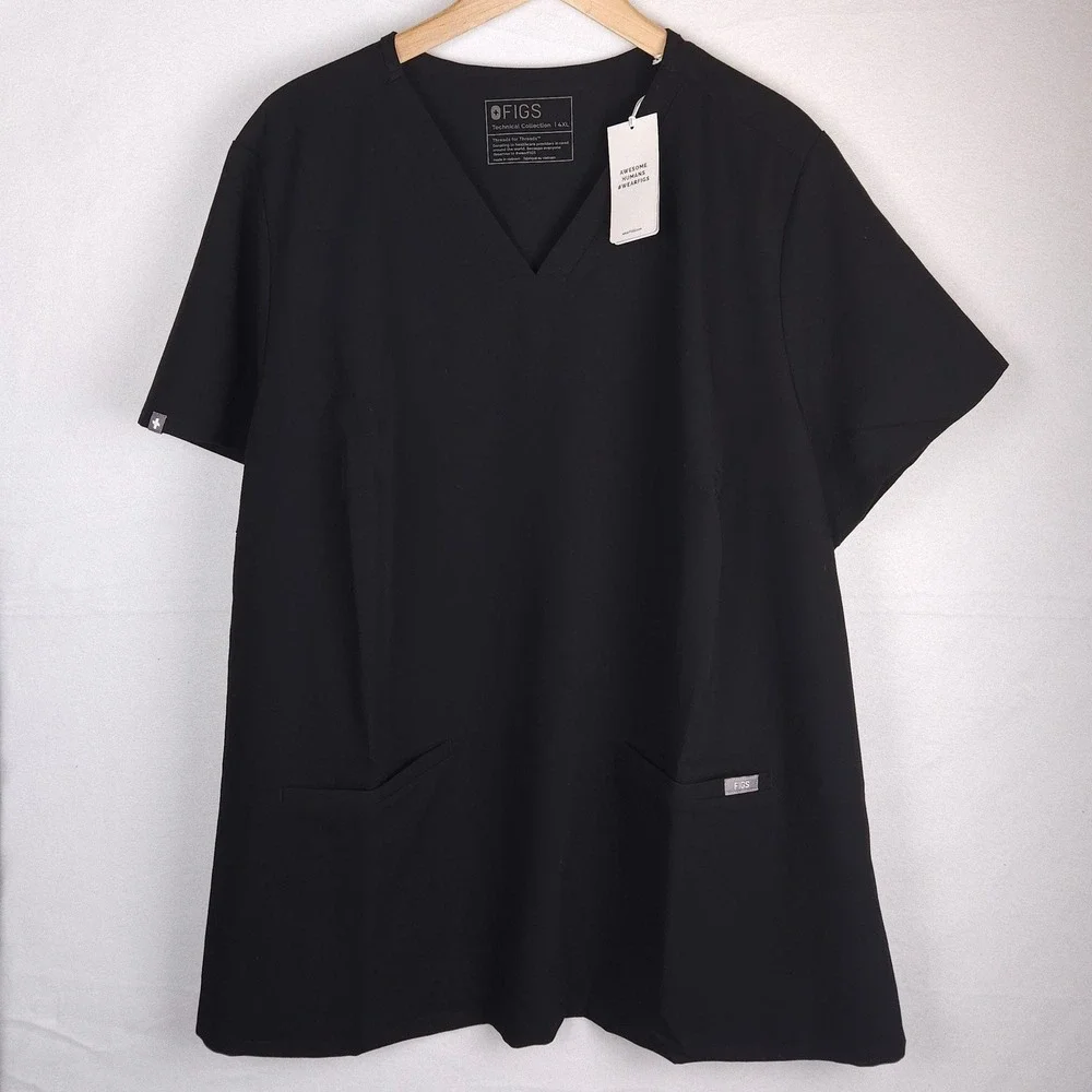 FIGS Casma Scrub‎ Top Black 4XL Three Pocket V-Neck FIONTechnology Women's NWT - Picture 2 of 11